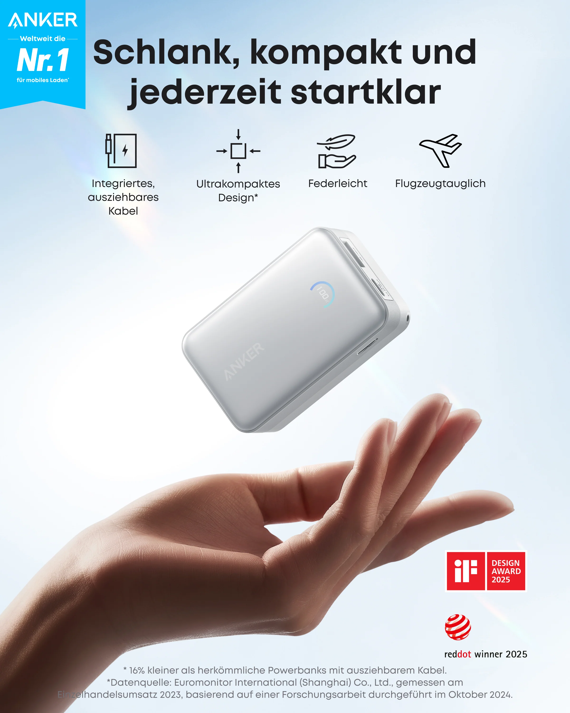 Anker Nano Powerbank (10K, 45W, Integriertes einziehbares USB-C Kabel) - Image 2