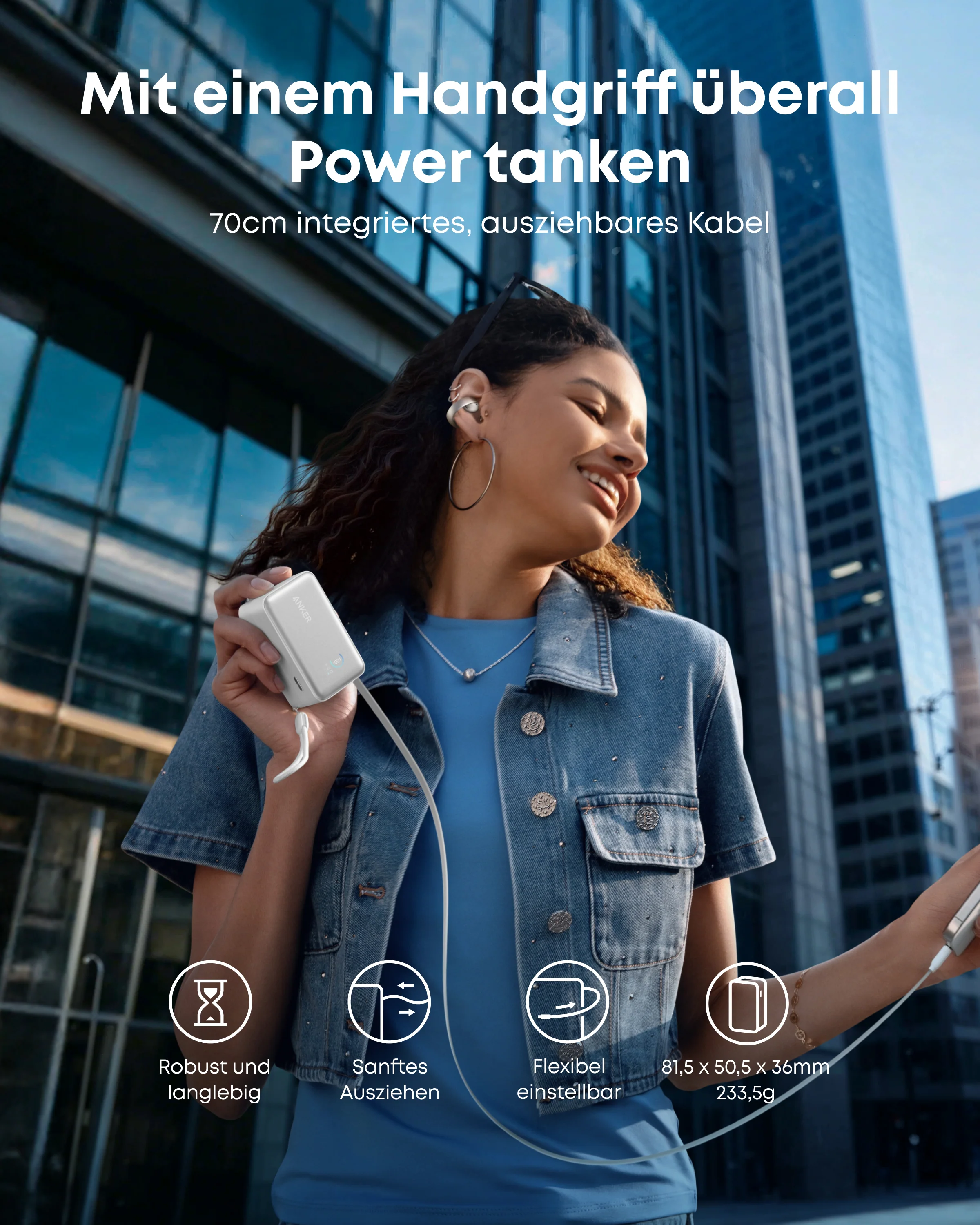 Anker Nano Powerbank (10K, 45W, Integriertes einziehbares USB-C Kabel) - Image 5