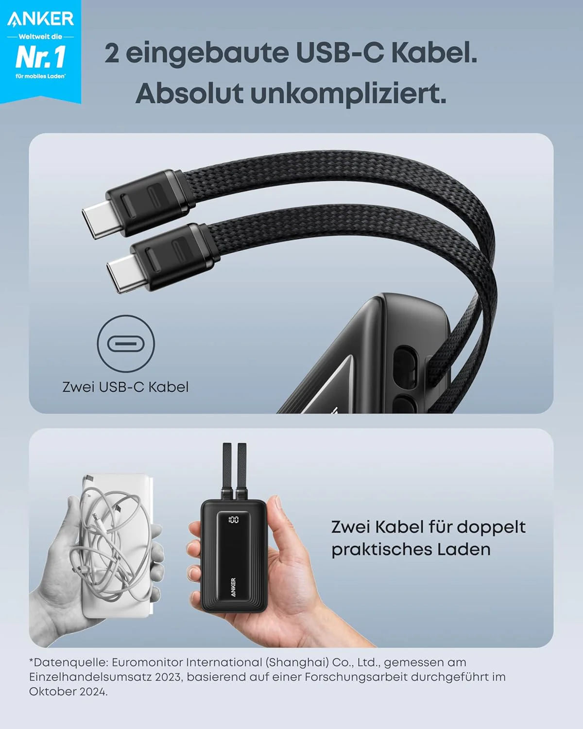 Anker Zolo Powerbank (20K, 45W, zwei integrierte USB-C Kabel) - Image 2