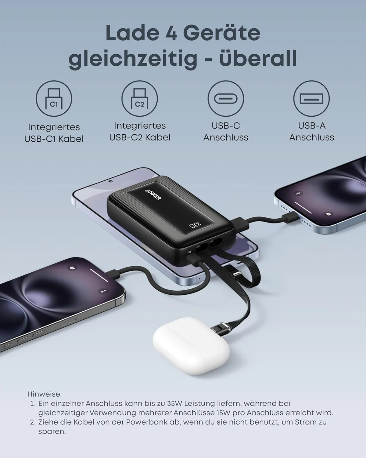Anker Zolo Powerbank (20K, 45W, zwei integrierte USB-C Kabel) - Image 5