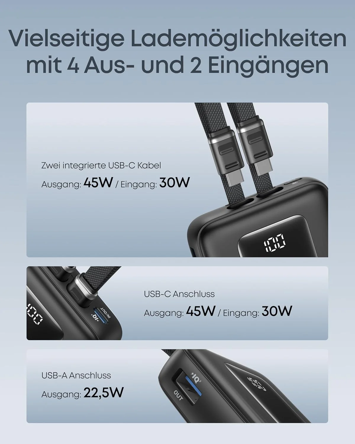 Anker Zolo Powerbank (20K, 45W, zwei integrierte USB-C Kabel) - Image 6