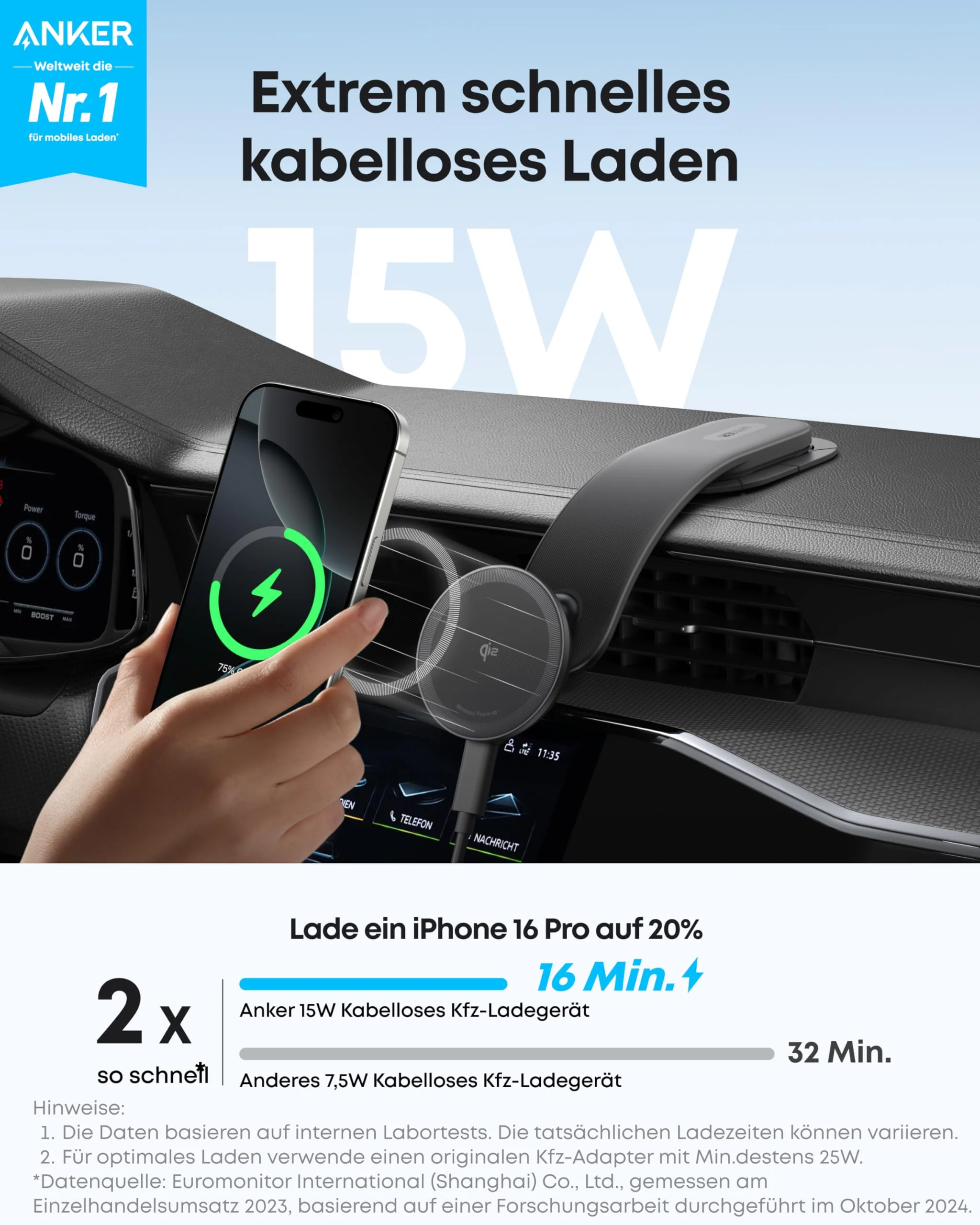 Anker Nano Kabelloses Kfz-Ladegerät (Magnetisch, abnehmbares Ladepad) - Image 2