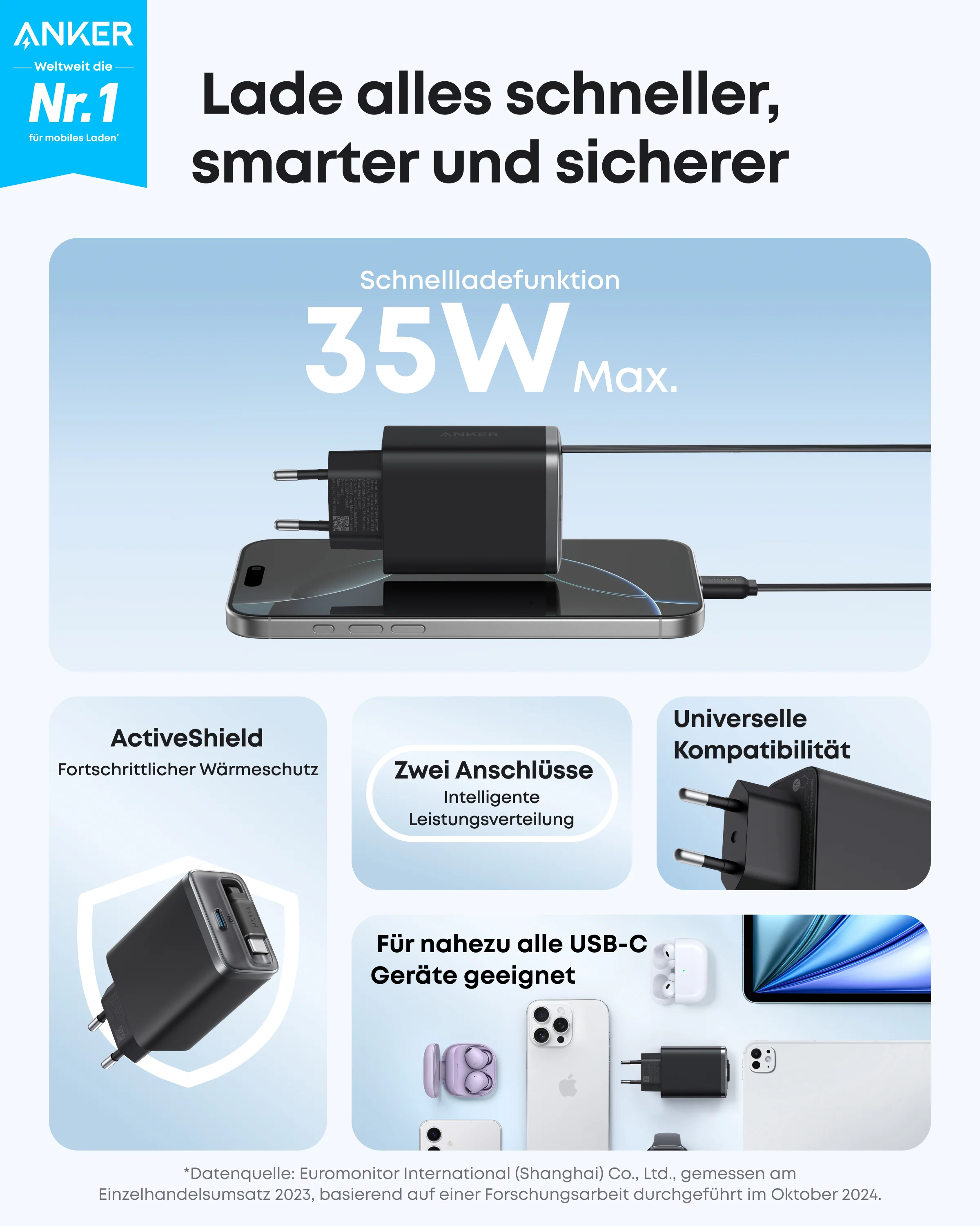 Anker Nano Ladegerät (35W, Integriertes einziehbares USB-C Kabel) - Image 8