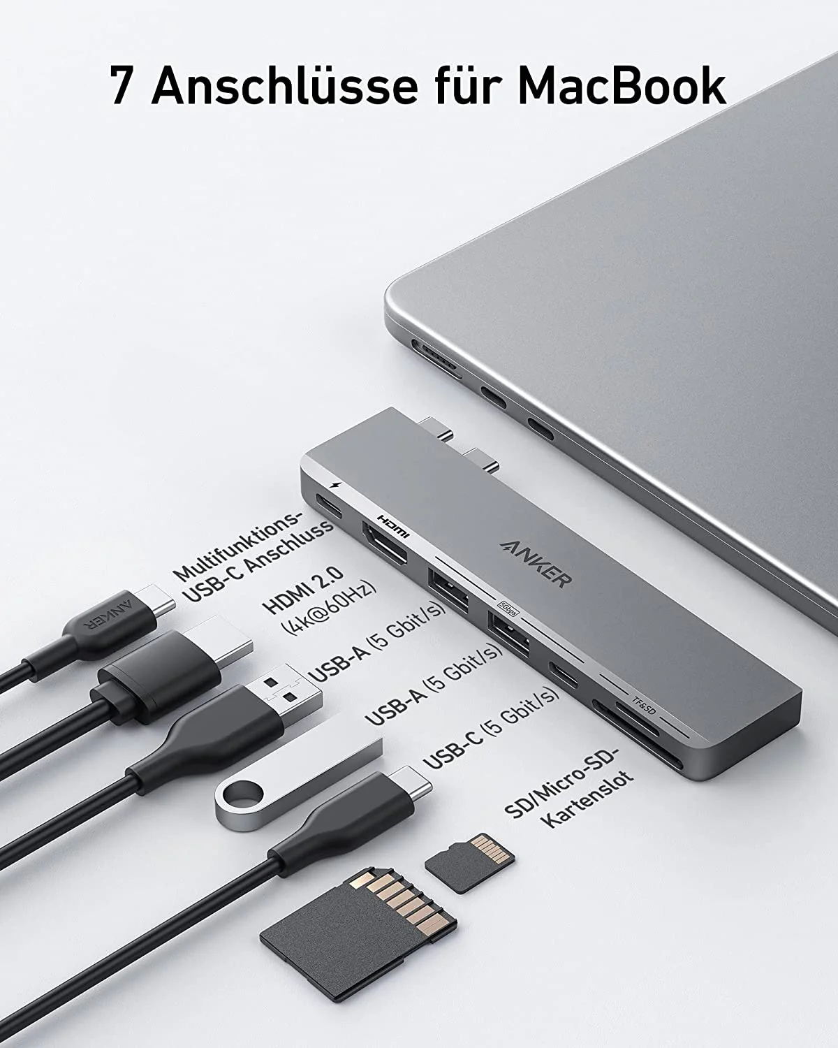 Anker <b>547</b> USB-C Hub (7-in-2, für MacBook, in Grau) - Image 2