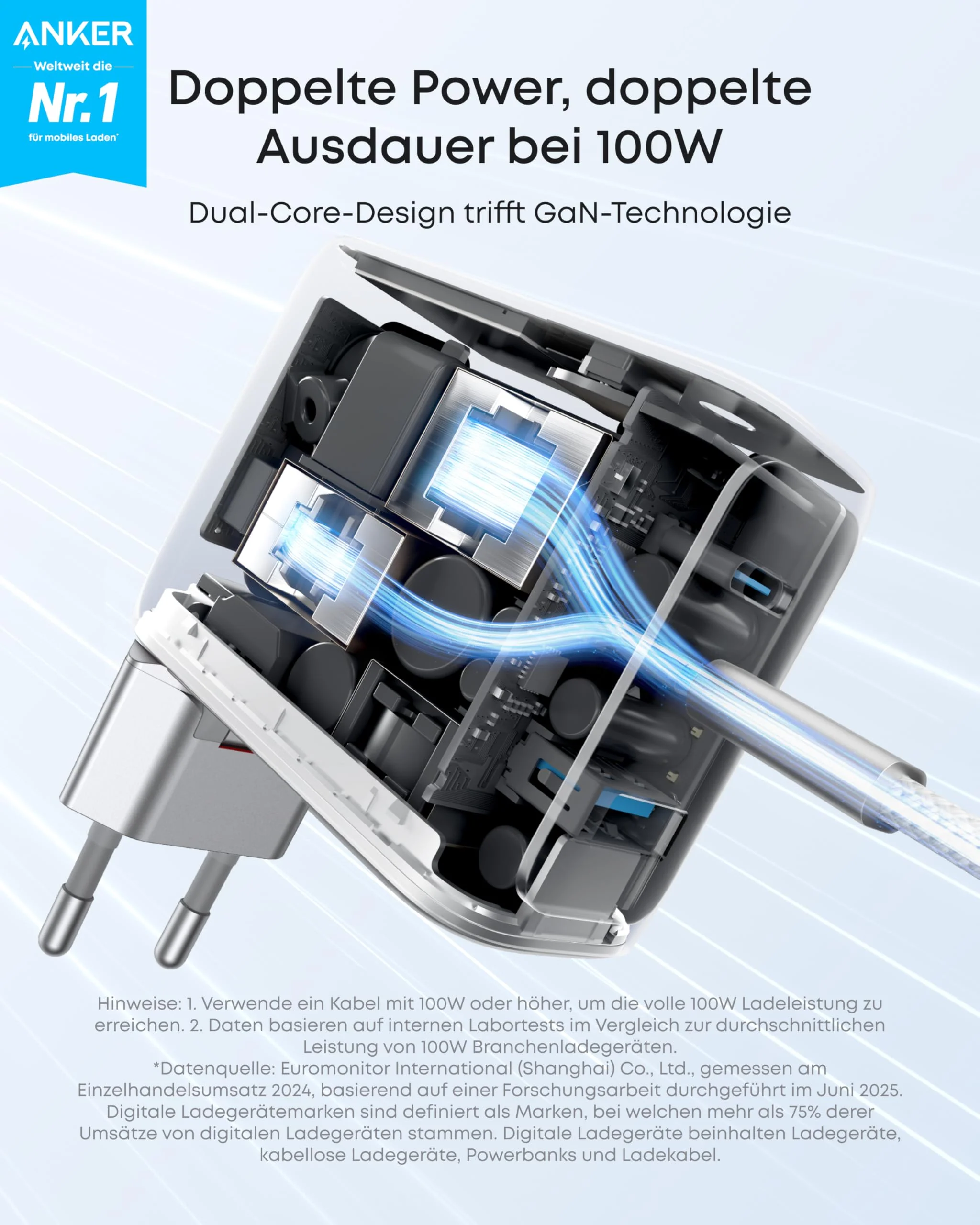 Anker Ladegerät (100W, 3 Ports, Smart Display) mit USB-C Kabel - Image 13