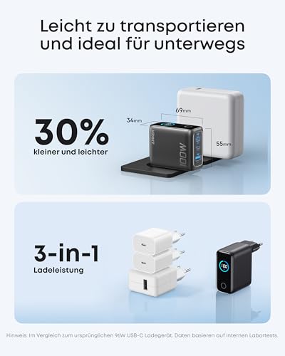 Anker Ladegerät (100W, 3 Ports, Smart Display) mit USB-C Kabel - Image 4