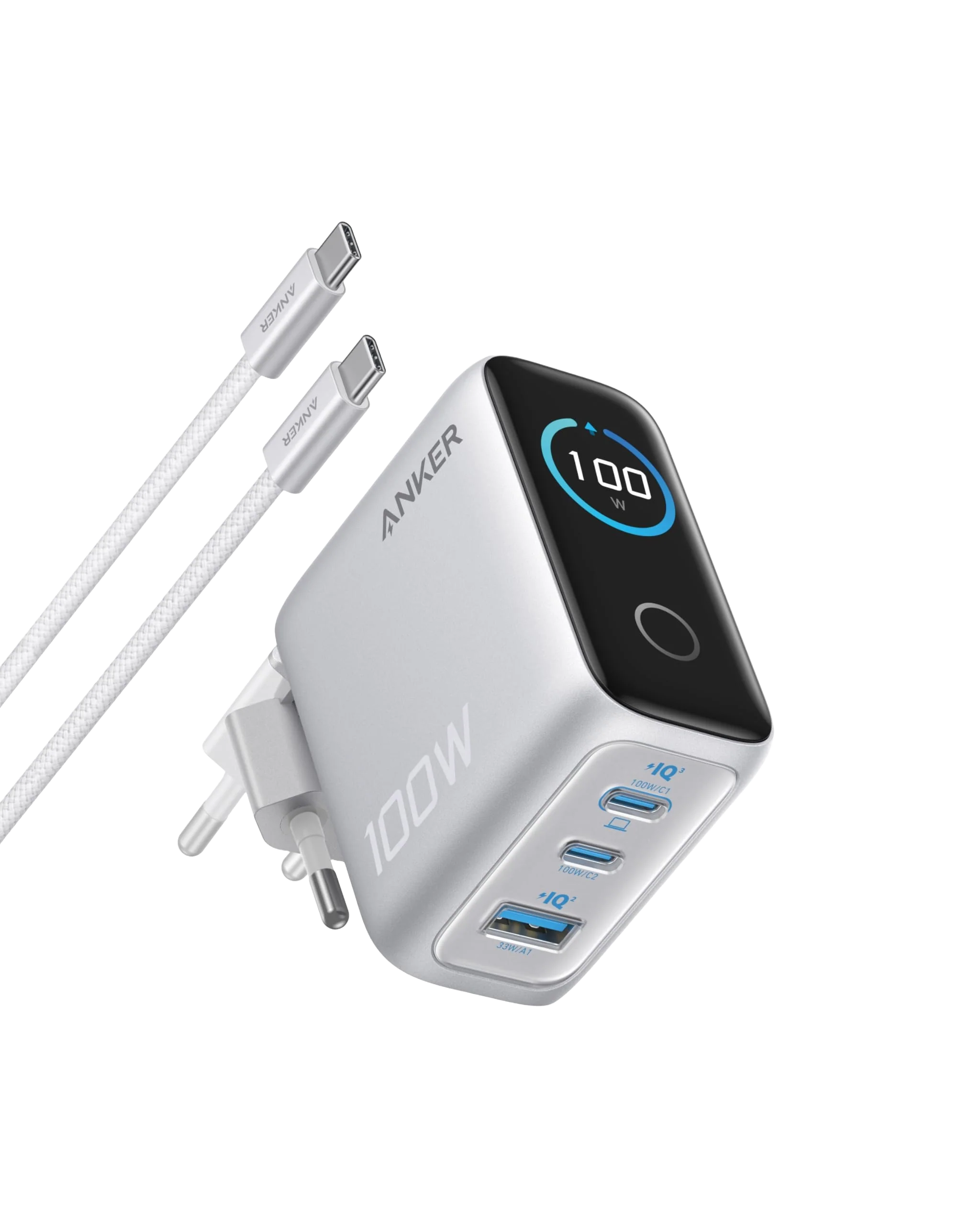 Anker Ladegerät (100W, 3 Ports, Smart Display) mit USB-C Kabel - Image 8