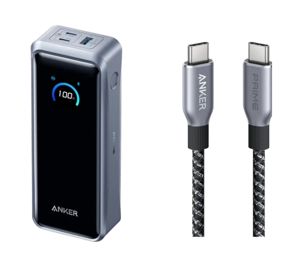 Anker Prime Powerbank (26K, 300W) + Anker Prime USB-C auf USB-C Kabel (240W, Upcycled-Flechtdesign)