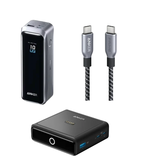 Anker Prime Powerbank (20K, 220W)+Anker Prime USB-C auf USB-C Kabel (240W, Upcycled-Flechtdesign)+Anker 100W Ladestation für Anker Prime Powerbank