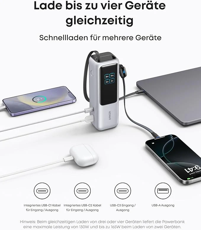 Anker Powerbank (25K, 165W, Integriertes + einziehbares Kabel) - Image 11