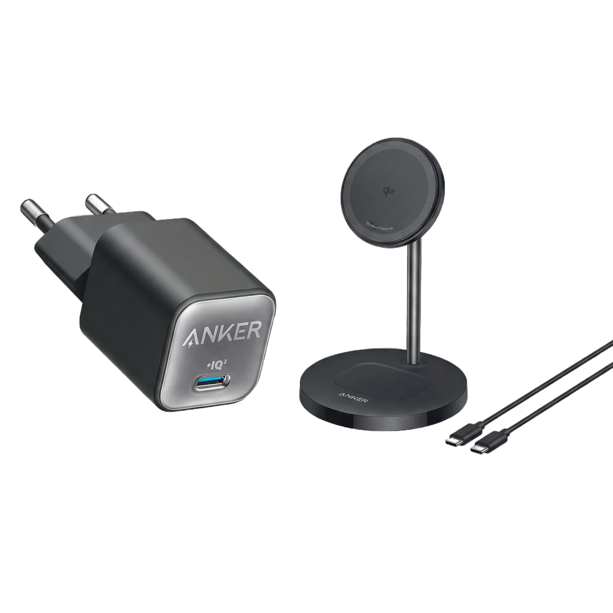 Anker MagGo Wireless Ladegerät (2-in-1 Ständer) + Anker Ladegerät (Nano 3, 30W)