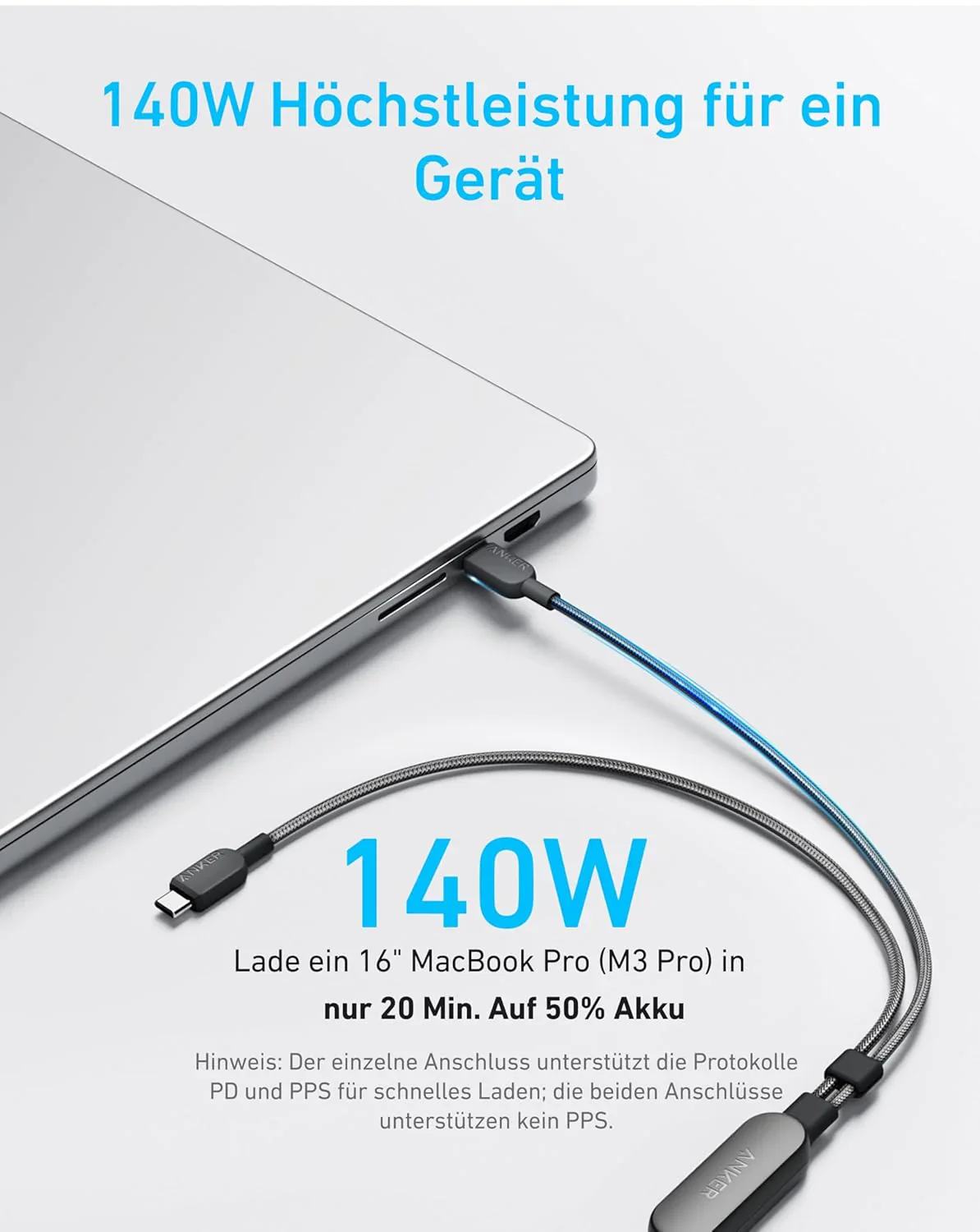Anker <b>715</b> Ladegerät (Nano II 65W) + Anker 2-in-1 USB-C auf USB-C Kabel (120cm, 140W, Flecht-Design) - Image 11