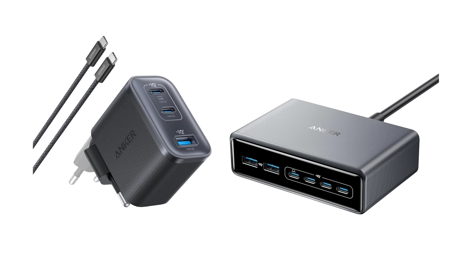Anker Prime Ladegerät (200W, 6 Ports, GaN) + Anker Nano Ladegerät (70W, 3 Ports)