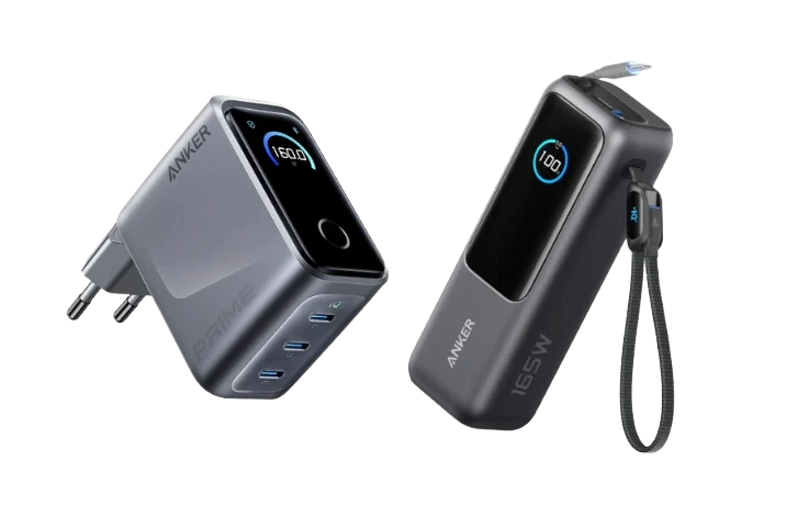 Anker Prime Ladegerät (160W, 3 Ports, GaNPrime）+ Anker Powerbank (25K, 165W, Integriertes + einziehbares Kabel)