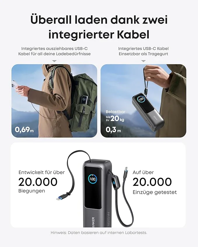 Anker Prime Ladegerät (160W, 3 Ports, GaNPrime）+ Anker Powerbank (25K, 165W, Integriertes + einziehbares Kabel) - Image 10