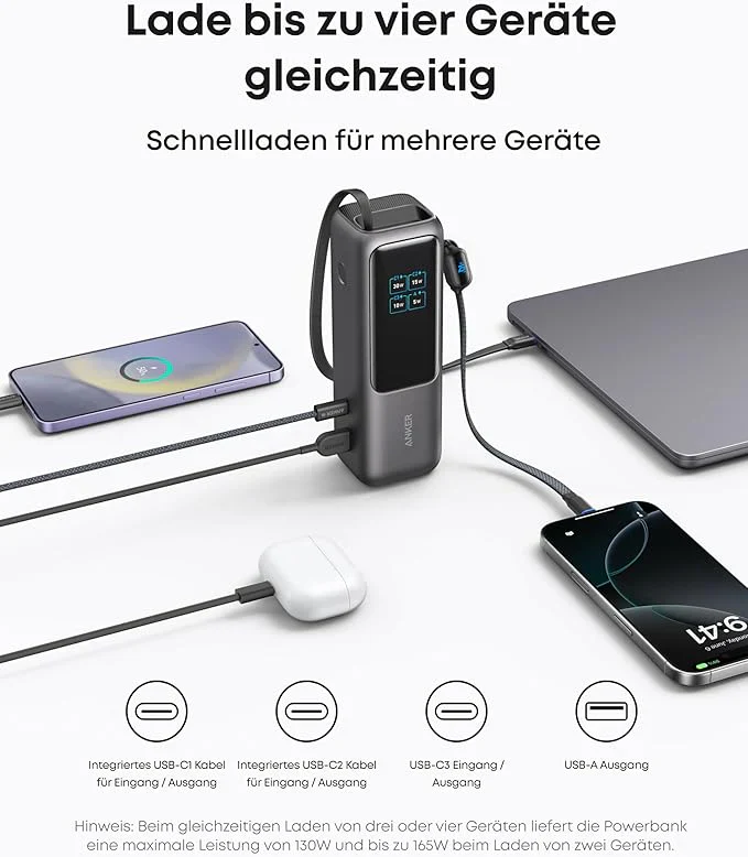 Anker Prime Ladegerät (160W, 3 Ports, GaNPrime）+ Anker Powerbank (25K, 165W, Integriertes + einziehbares Kabel) - Image 12
