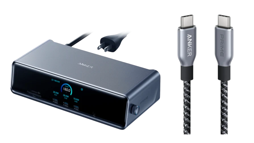 Anker Prime Docking Station (14-in-1, Dreifach-Display, MST) + Anker Prime USB-C auf USB-C Kabel (90cm, 240W, Upcycled-Flechtdesign)(Nur für Mitglieder)