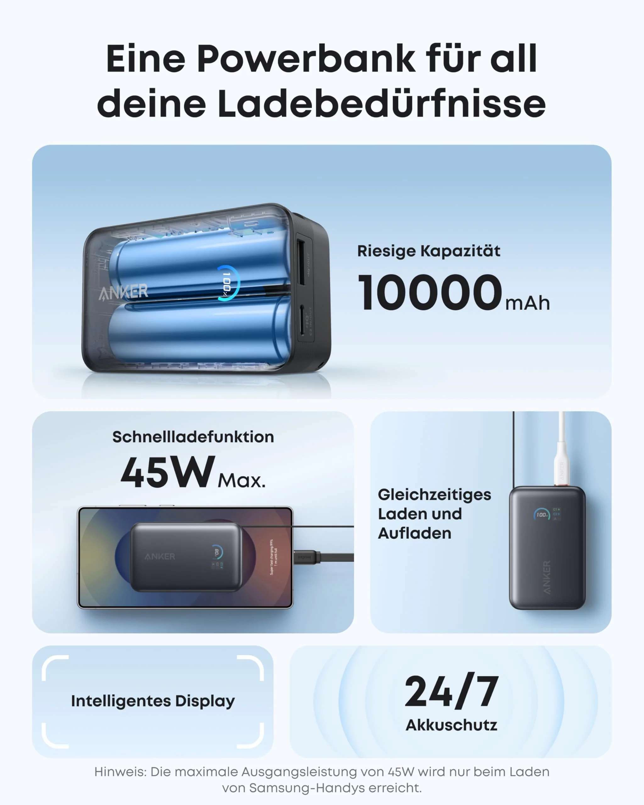 Anker Ladegerät (140W, 4-Port, PD 3.1) mit USB-C Kabel + Anker Nano Powerbank (10K, 45W, Integriertes einziehbares USB-C Kabel) - Image 8